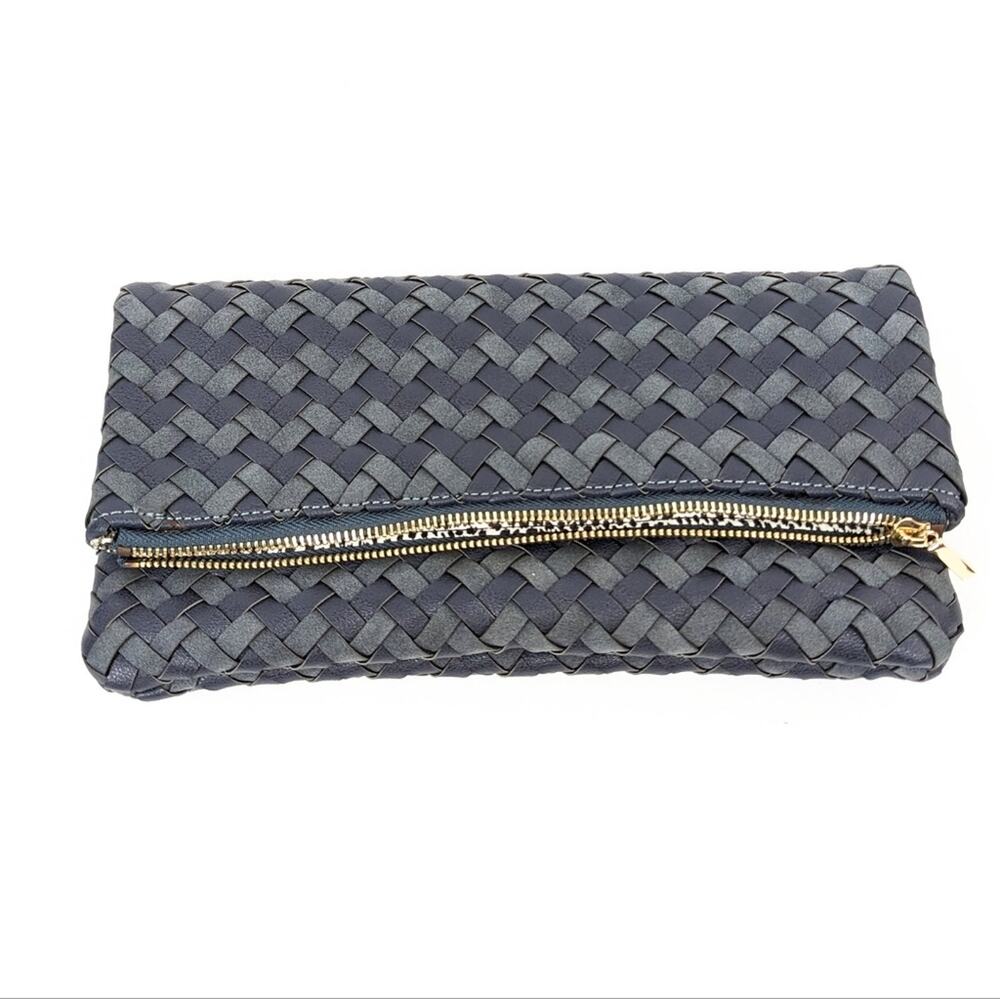 Sole Society Crossbody Bag Blue Woven Foldover Chain Strap Casual Chic NWOT